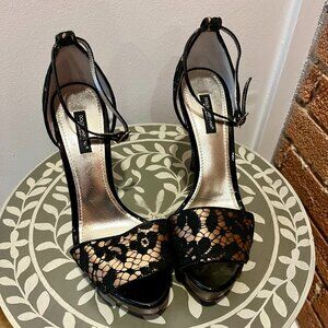 Dolce & Gabbana Black Lace and Satin Platform Sandals